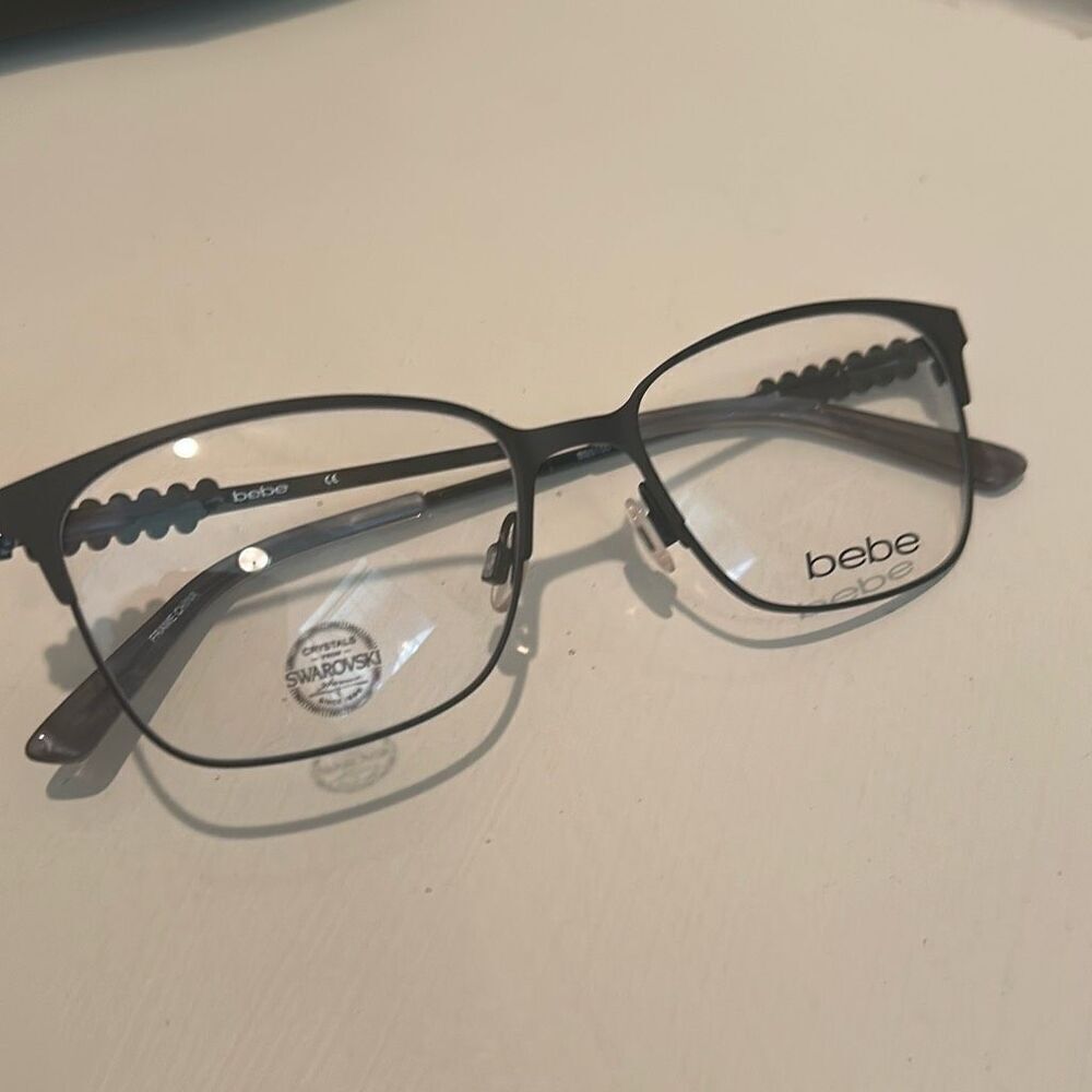 Bebe Women's Eyeglasses Jet Black Full Rim Square Frame Clear Demo Lens BB5155